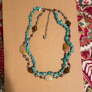 Faux Turquoise and Beaded Necklace